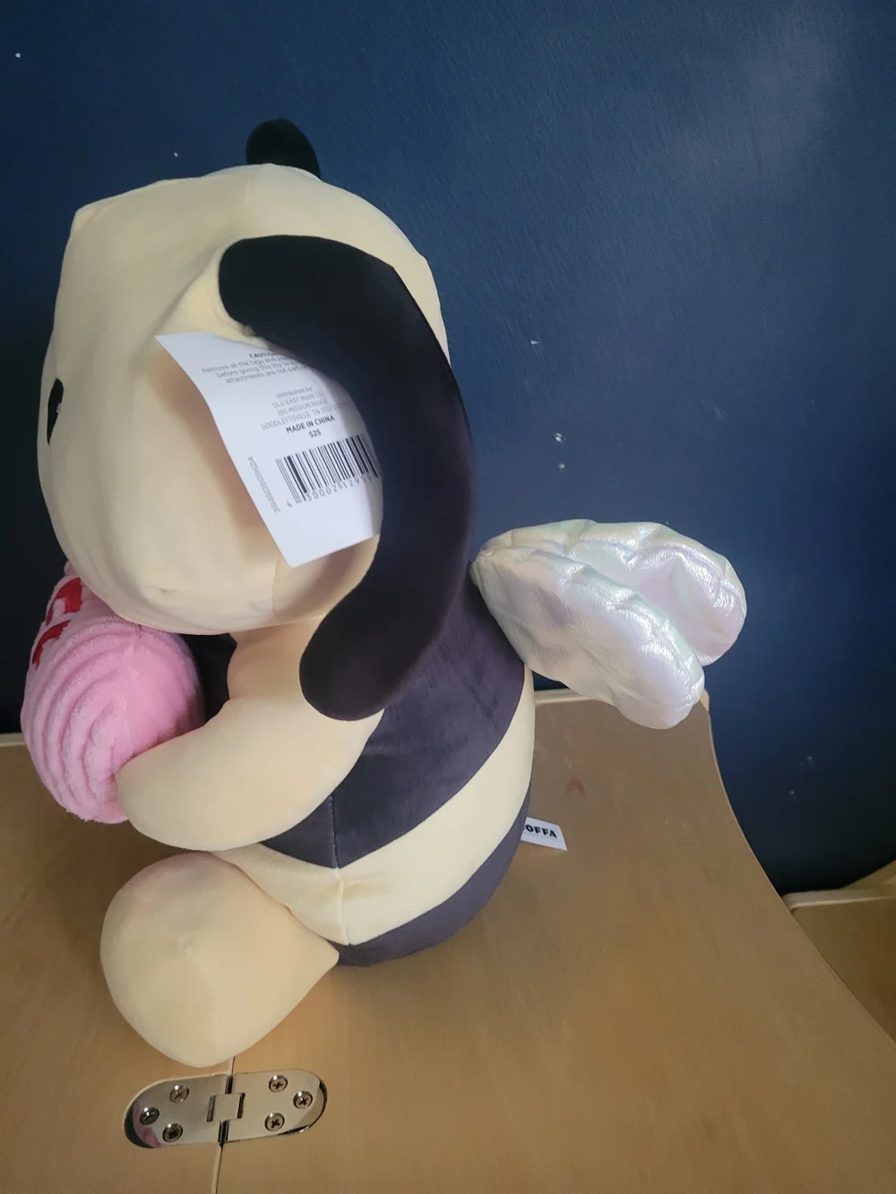Plush Bee Holding Pink Heart Pet Toy